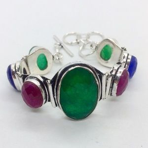 😍RUBY EMERALD AND SAPPHIRE STERLING BRACELET